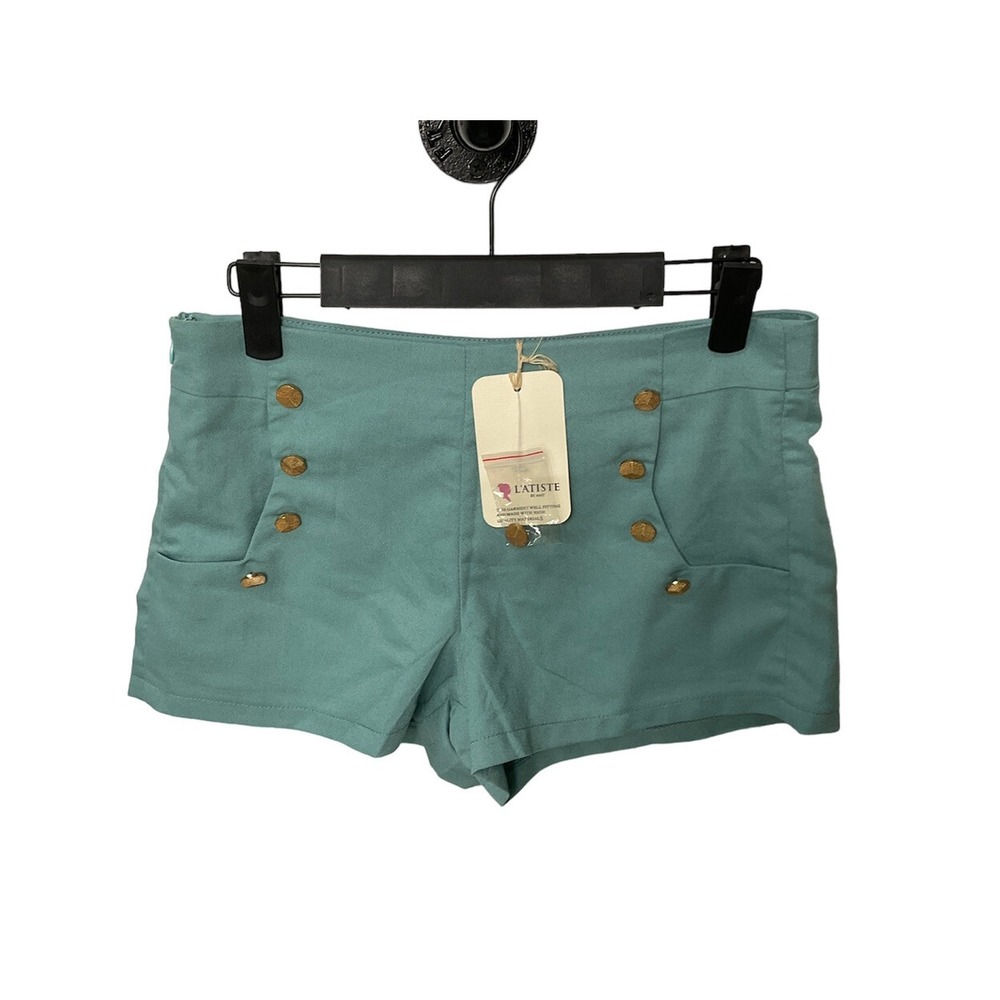 Women Sailor Gold Button Turquoise Short LAtiste By Amy Pocket Side Zip S U2